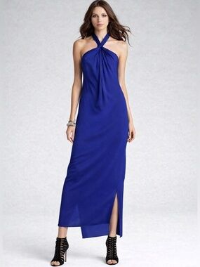 DVF Alyssa SILK Halter Maxi Dress Sz 4 Atlantic Cobalt Blue Resort Vacation Chic